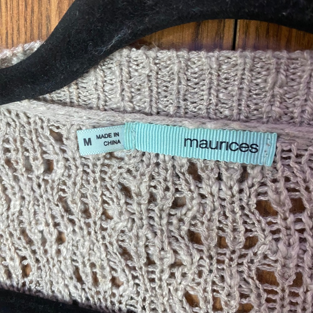 Maurices Cardigan Women Medium Beige Pointelle Knit Lace Side Panels Open Front - Picture 3 of 5